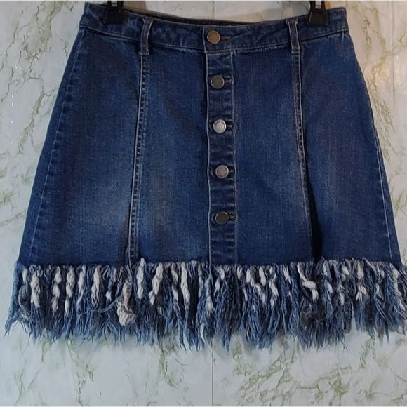 Black Label Dresses & Skirts - Black Label Fringed Denim Skirt